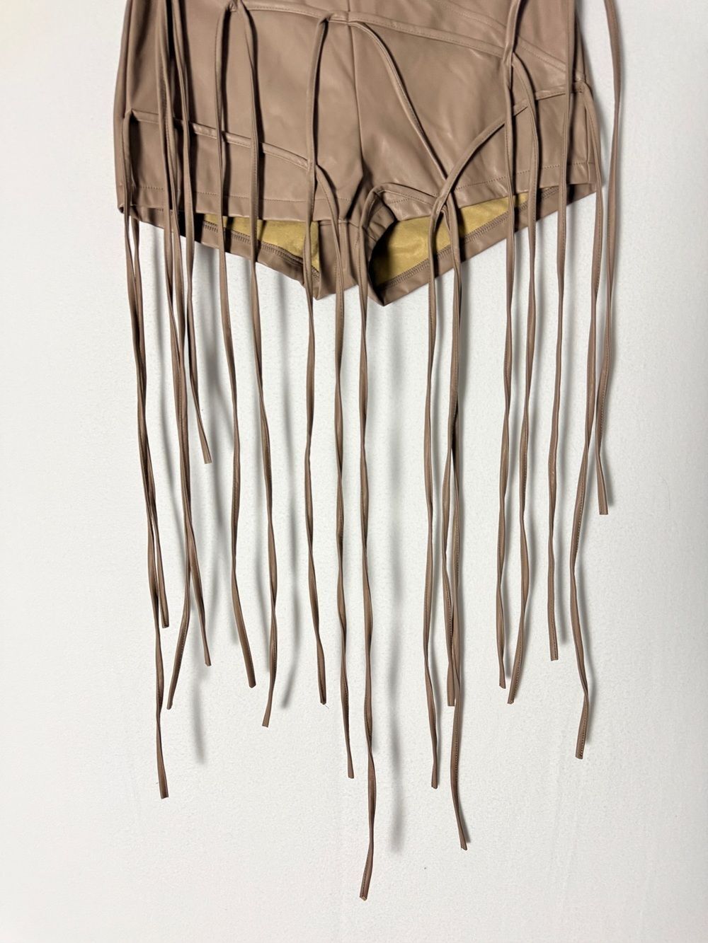 Hot & Delicious Tan Fringe High Waist Leather Shorts - Picture 9 of 9